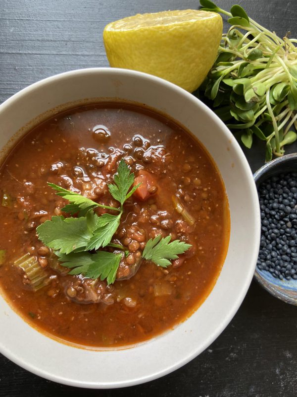 vegetable black lentil soup